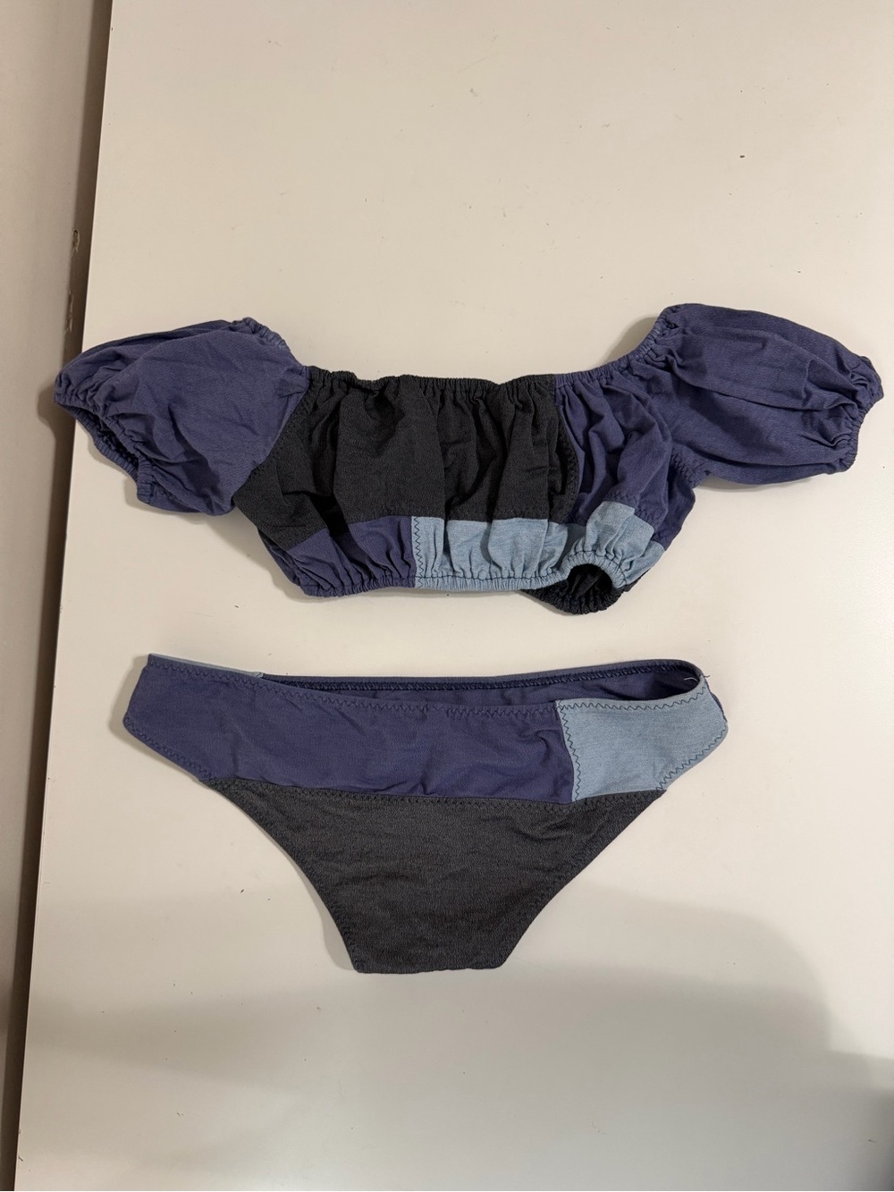 Lisa Marie Fernandez Bikini Set Women's XS Off Shoulder Color Block Blue Gray - Picture 11 of 13